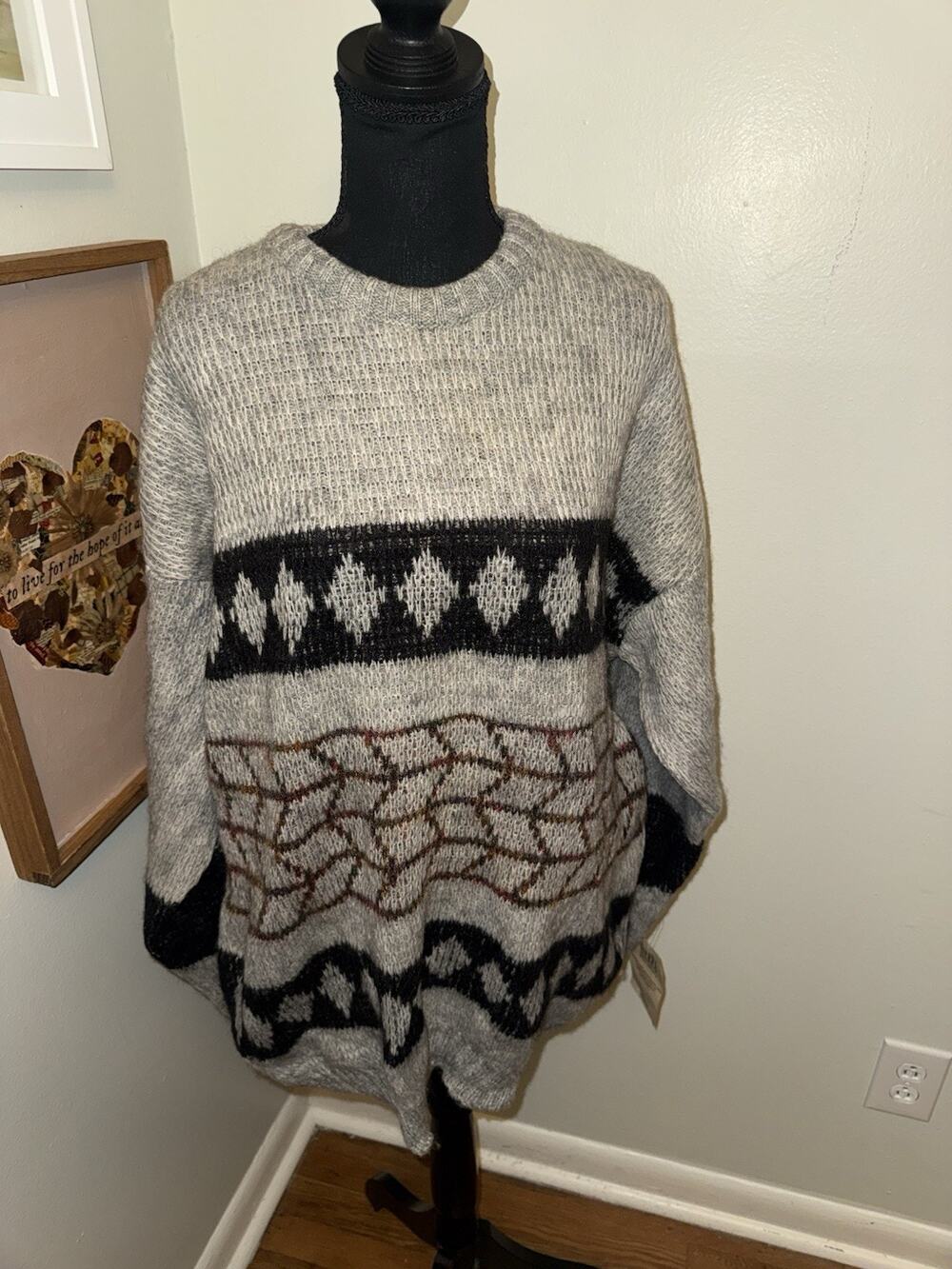NWT Sierra Pacific Mohair Wool Blend Sweater XL Gray Geometric Grandpa Gorpcore